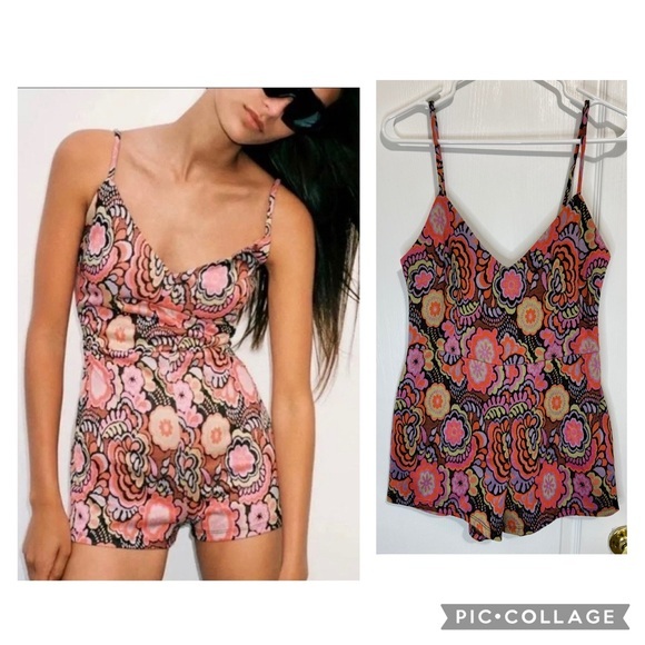 Zara Floral retro Print Women's sleeveless romper size M - Picture 1 of 11